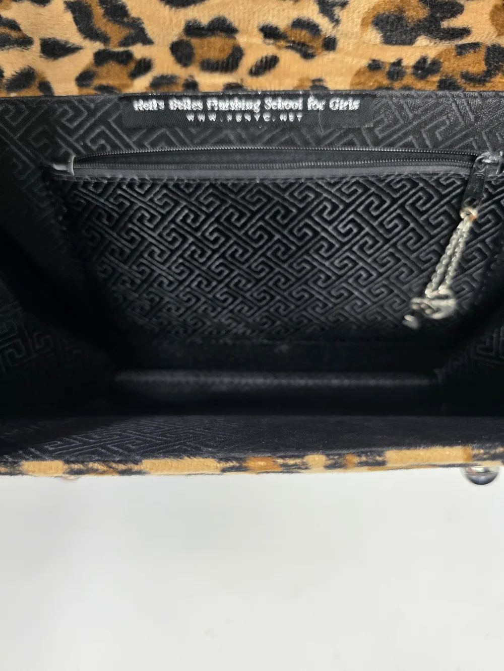 Hell’s Belles Black Patent Leather Look Handbag Leopard Lined Structured Satchel